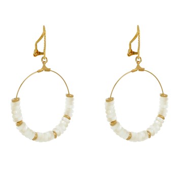 Oorbellen Clip Verguld Messing Cirkel en Kleine Parelmoer Ringen