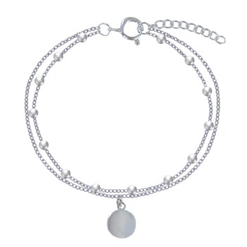 Bracelet Argent 925 Billes Double Chaines et Médaille Ronde
