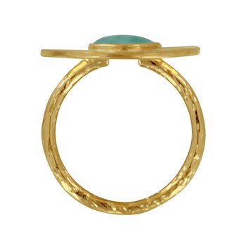 Bague Plaqué Or Médaille Ronde et Demi Perle de Larimar