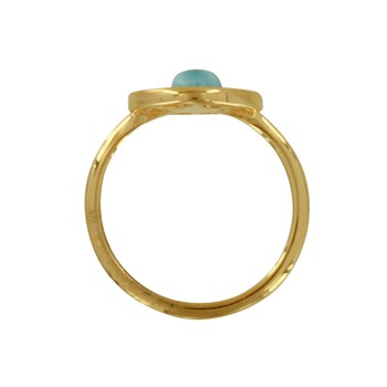 Bague Plaqué Or Médaille Ronde Soleil Ajouré et Demi Perle de Larimar