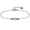 Bracelet Chaine Argent Rhodié Une Perle de Larimar et Six Diamants Noirs Facettées - vue V1