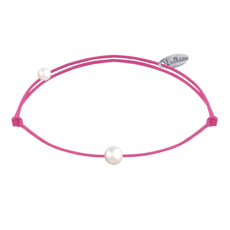 Bracelet Lien Petite Perle Blanche - Fuchsia