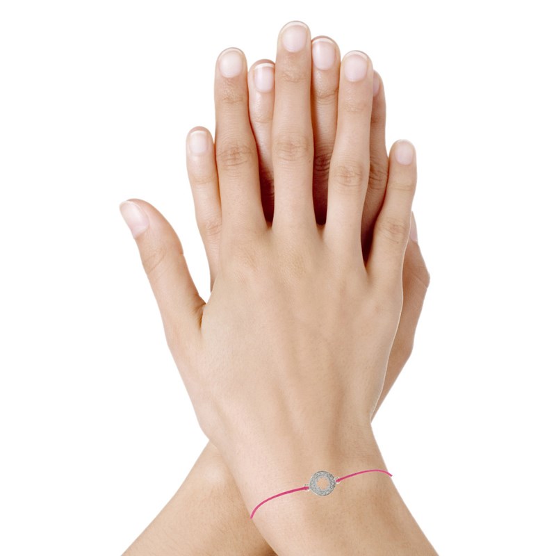 Bracelet Lien Argent 925 Médaille Porte Chance et Strass - Classics - Fuchsia - vue 2