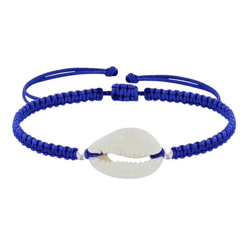 Bracelet Argent 925 Cauris Lien Tréssé - Bleu
