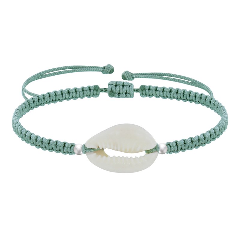 Bracelet Argent 925 Cauris Lien Tréssé - Bleu Vert