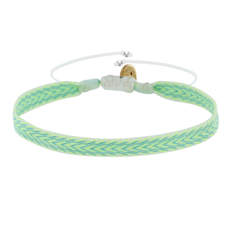 Bracelet Lien Tissé Blanc Flèches Jaune Fluo et Vertes