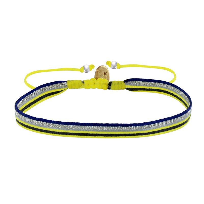 Bracelet Lien Tissé Bandes Jaune Argenté et Bleu