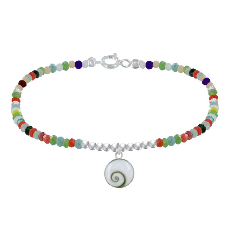 Bracelet Argent 925 Perles Facettées Multicolores Oeil de Sainte Lucie Rond