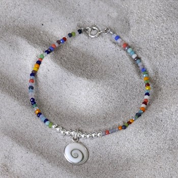 Bracelet Argent 925 Perles Facettées Multicolores Oeil de Sainte Lucie Rond