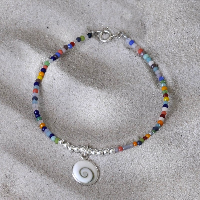 Bracelet Argent 925 Perles Facettées Multicolores Oeil de Sainte Lucie Rond - vue 3