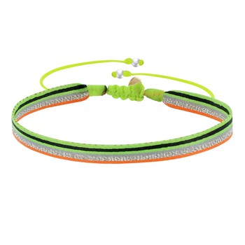 Bracelet Lien Tissé Bandes Vert Fluo Argenté et Orange Fluo