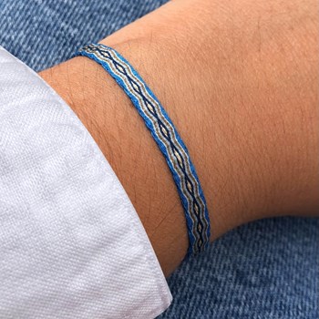 Bracelet Lien Tissé Bleu Losanges Marrons