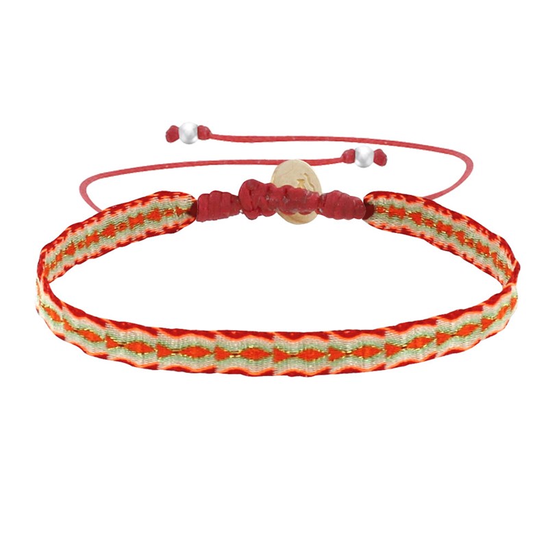 Bracelet Lien Tissé Rouge Losanges Oranges et Dorés
