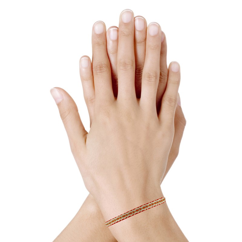 Bracelet Lien Tissé Rouge Losanges Oranges et Dorés - vue 2