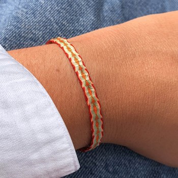 Bracelet Lien Tissé Rouge Losanges Oranges et Dorés