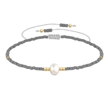 Bracelet Lien Perle d'Eau Douce Blanche et Petites Perles Mates - Gris