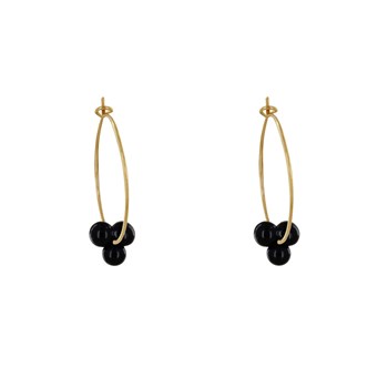 Boucles d'Oreilles Créoles Laiton Fermée et Bouquet de Perles de Verre