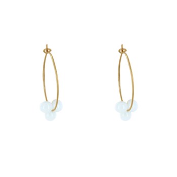 Boucles d'Oreilles Créoles Laiton Fermée et Bouquet de Perles de Verre