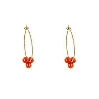 Boucles d'Oreilles Créoles Laiton Fermée et Bouquet de Perles de Verre