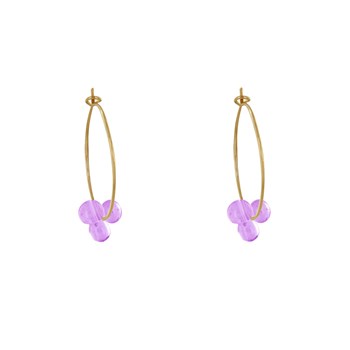 Boucles d'Oreilles Créoles Laiton Fermée et Bouquet de Perles de Verre