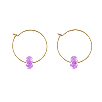 Boucles d'Oreilles Créoles Laiton Fermée et Bouquet de Perles de Verre