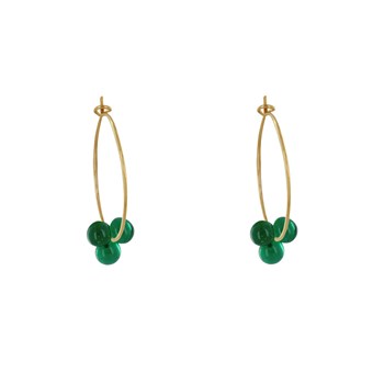 Boucles d'Oreilles Créoles Laiton Fermée et Bouquet de Perles de Verre