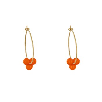 Boucles d'Oreilles Créoles Laiton Fermée et Bouquet de Perles de Verre