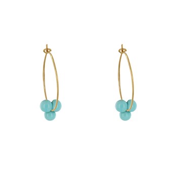 Boucles d'Oreilles Créoles Laiton Fermée et Bouquet de Perles de Verre