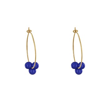 Boucles d'Oreilles Créoles Laiton Fermée et Bouquet de Perles de Verre