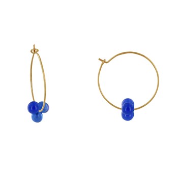 Boucles d'Oreilles Créoles Laiton Fermée et Bouquet de Perles de Verre