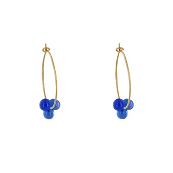 Boucles d'Oreilles Créoles Laiton Fermée et Bouquet de Perles de Verre