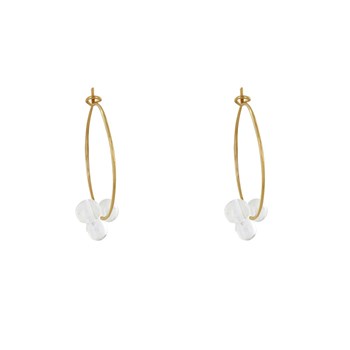 Boucles d'Oreilles Créoles Laiton Fermée et Bouquet de Perles de Verre