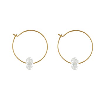 Boucles d'Oreilles Créoles Laiton Fermée et Bouquet de Perles de Verre