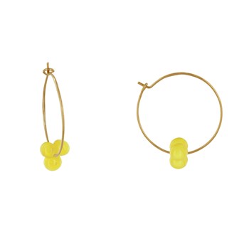 Boucles d'Oreilles Créoles Laiton Fermée et Bouquet de Perles de Verre