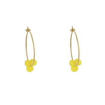 Boucles d'Oreilles Créoles Laiton Fermée et Bouquet de Perles de Verre