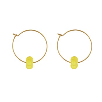 Boucles d'Oreilles Créoles Laiton Fermée et Bouquet de Perles de Verre