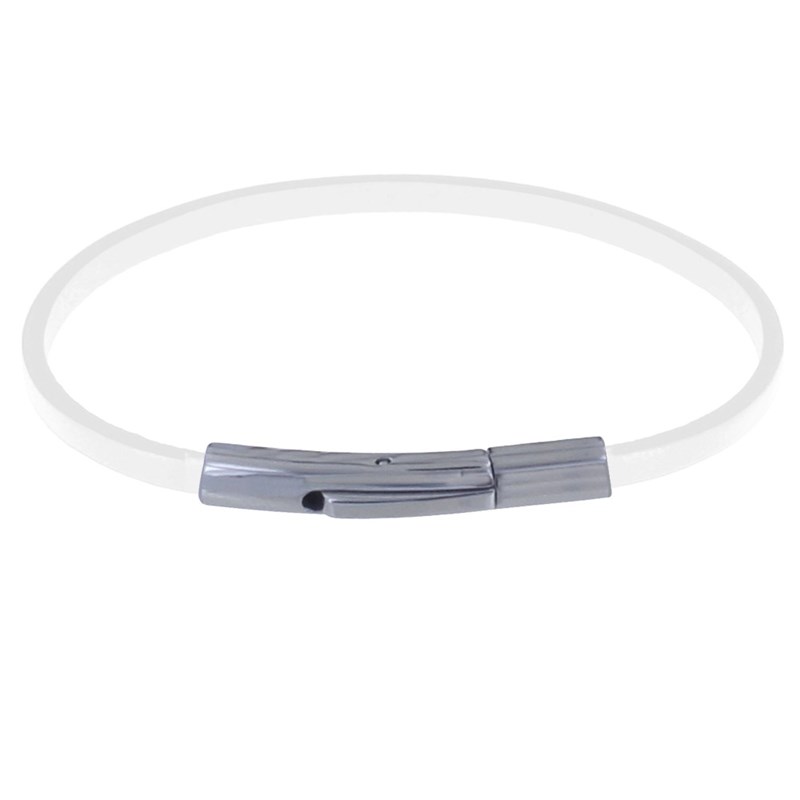 Bracelet Femme Cuir Simple Plat Fermoir Acier Inoxydable - Blanc