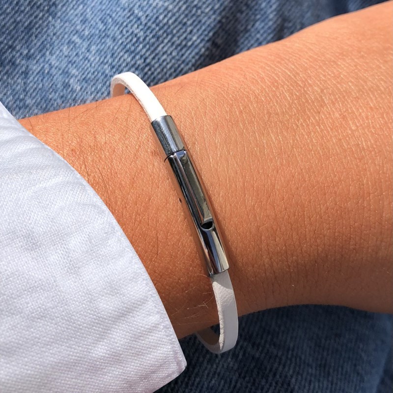Bracelet Femme Cuir Simple Plat Fermoir Acier Inoxydable - Blanc - vue 3