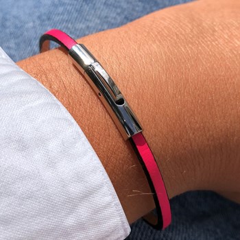 Bracelet Femme Cuir Simple Plat Fermoir Acier Inoxydable - Rose Fluo