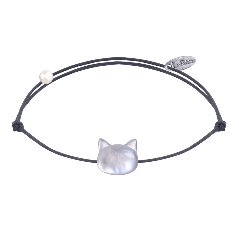 Bracelet Lien Tête de Chat en Nacre - Gris