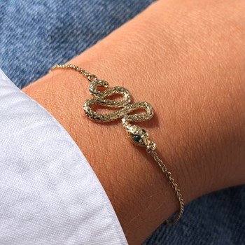 Bracelet Plaqué Or Serpent aux Yeux Verts