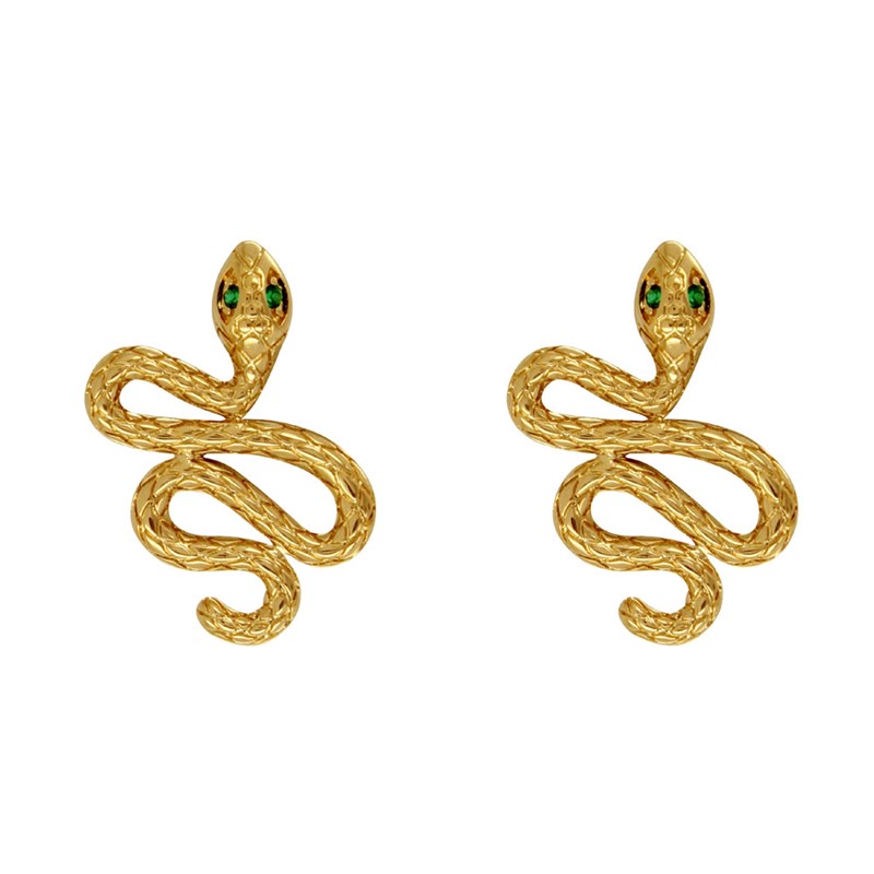 Boucles d'Oreilles Plaqué Or Serpent aux Yeux Verts - vue 2