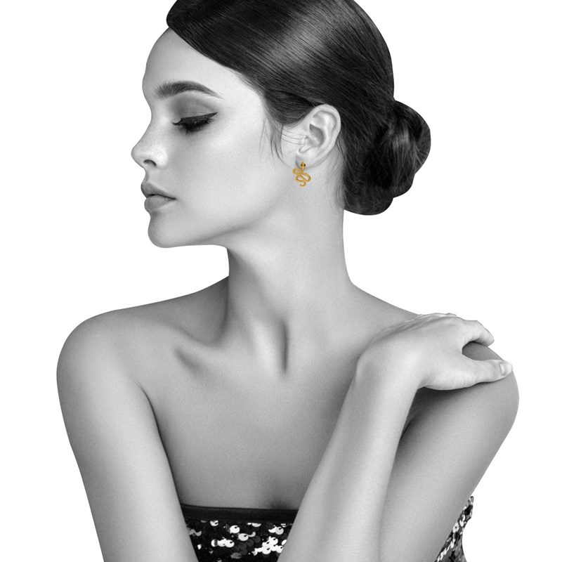 Boucles d'Oreilles Plaqué Or Serpent aux Yeux Verts - vue 4