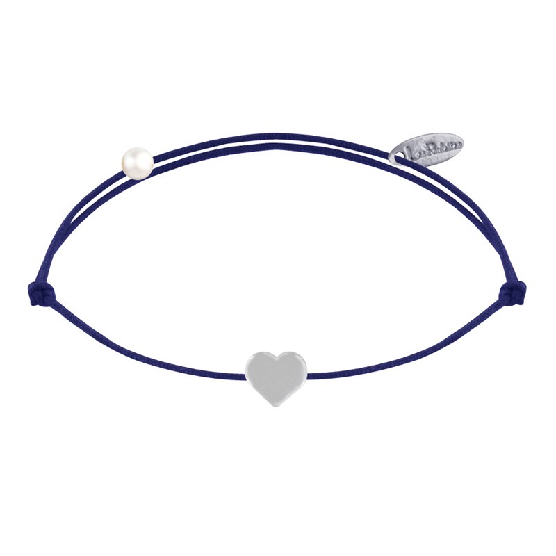 Bracelet Lien Argent 925 Mini Coeur - Bleu Navy