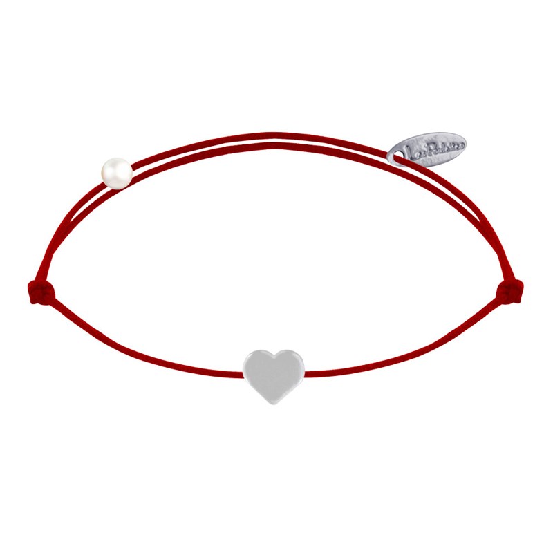 Bracelet Lien Argent 925 Mini Coeur - Rouge