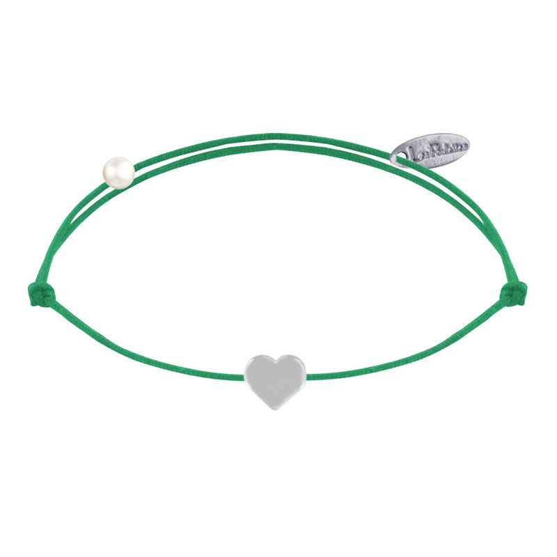 Bracelet Lien Argent 925 Mini Coeur - Vert