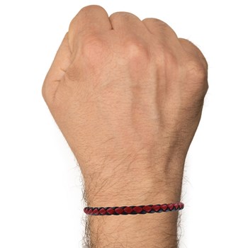 Bracelet Homme Cuir Tréssé Rond Bicolore 19cm - Rouge