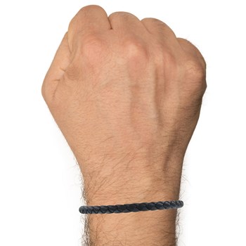 Bracelet Homme Cuir Tréssé Rond Bicolore 19cm - Gris