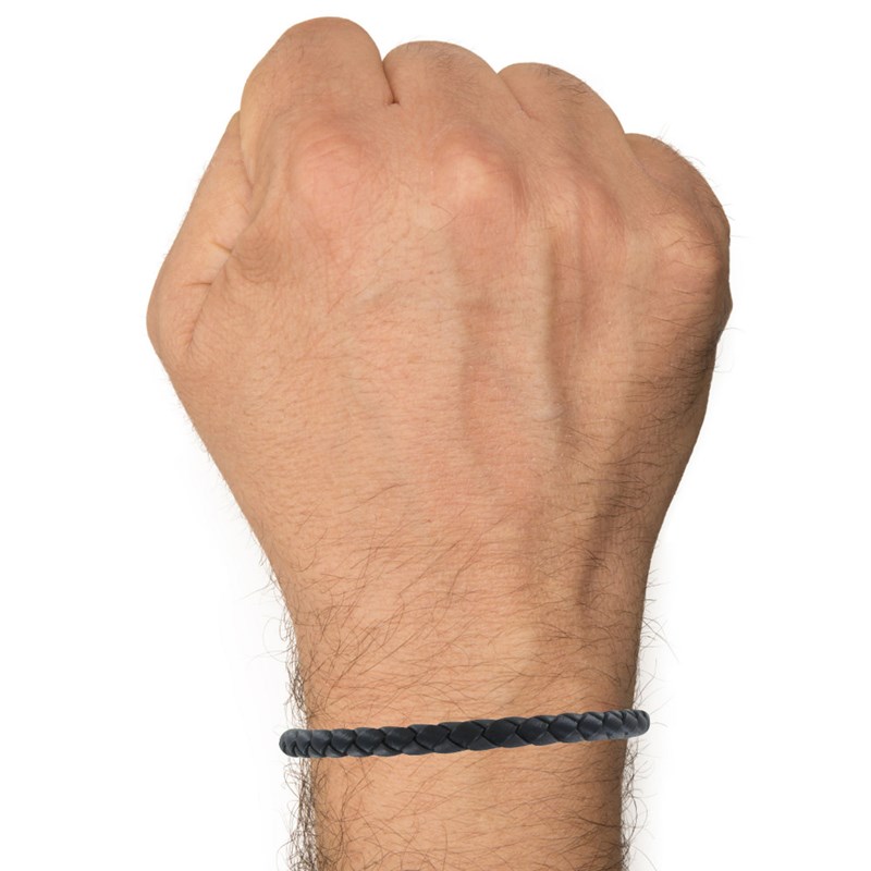 Bracelet Homme Cuir Tréssé Rond Bicolore 19cm - Gris - vue 2