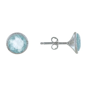 Boucles d'Oreilles Argent 925 Rond Ciselé et Topaze Facettée